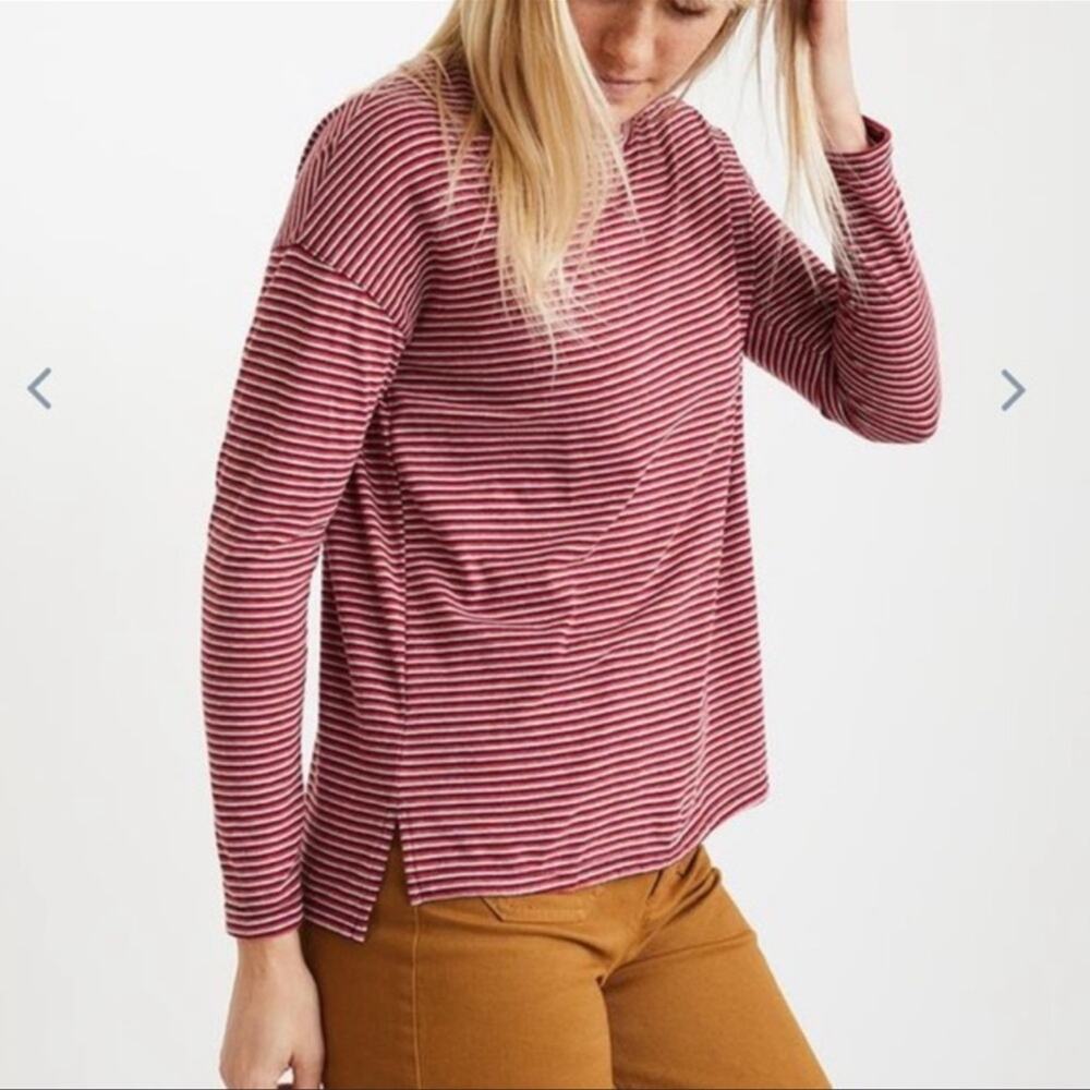 Marine Layer Womens Red Striped Long Sleeve Top Size S Cotton Classic